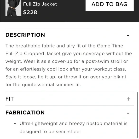 Alo yoga game time crop jacket black XS Jackets & Coats